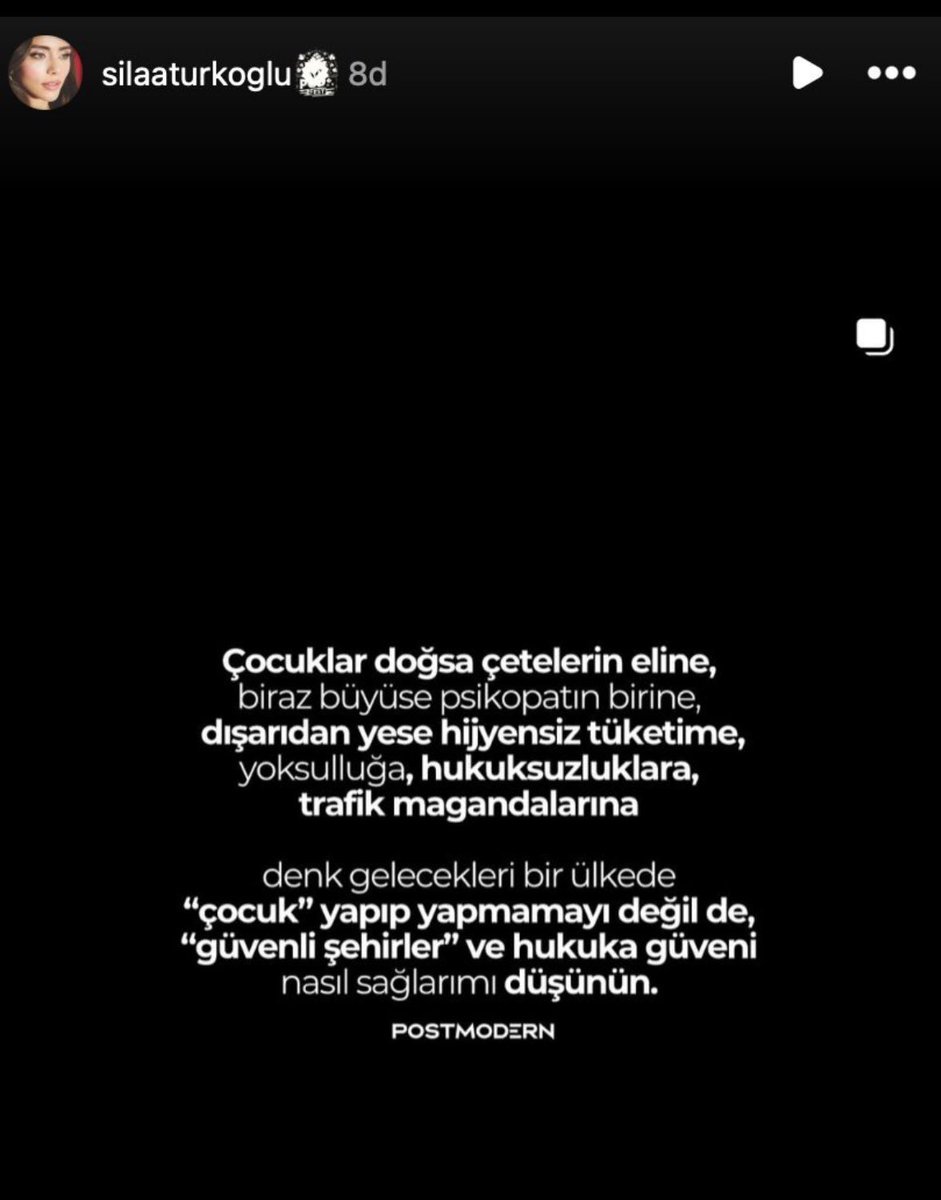 Kızılcık Şerbeti oyuncusu Sıla Türkoğlu:

“Çocuk yapıp yapmamayı değil de, güvenli şehirler ve hukuka güveni nasıl sağlarım, onu düşünün.”
