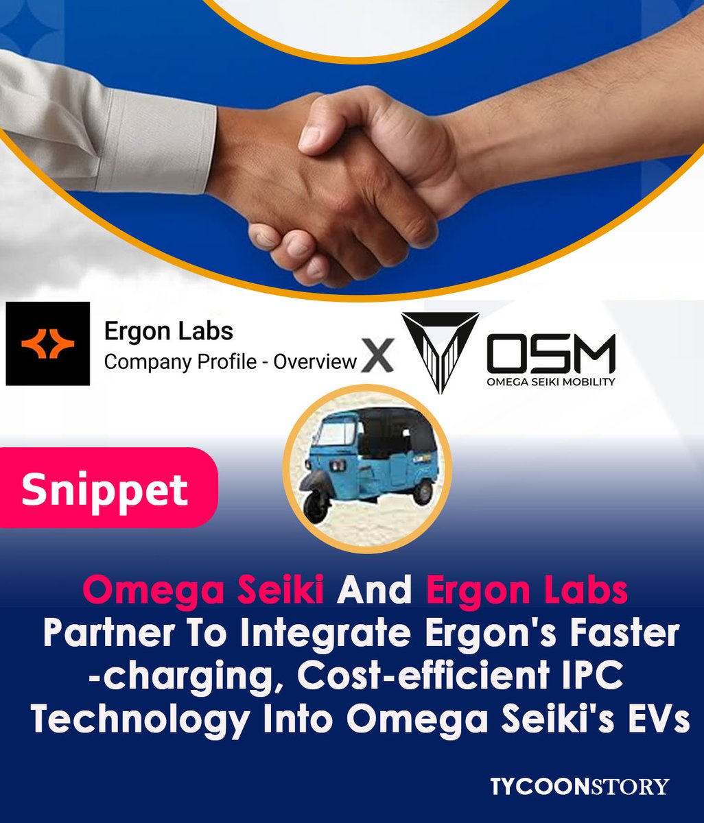 TycoonStoryCo's tweet photo. ๐ Ergon Labs & Omega Seiki have partnered to revolutionize Indiaโs EV market with a โน50 crore deal!
๐ก Expect 30% better gradeability, 50% faster charging, & 30% lower costs. ๐ฑ
https://t.co/ZRjBOSKXFh
#ErgonLabs #OmegaSeiki #EVPartnership @ergonlabs @OmegaSeiki https://t.co/iRkuxFU7L1