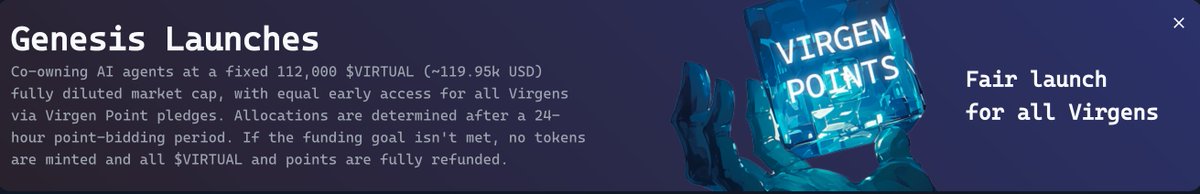 🚀 After the huge market dip, the <a href="/virtuals_io/">Virtuals Protocol</a> team kept working hard ASF— and now the market is starting to notice

$VIRTUAL is back above $1!

What's this new GENESIS LAUNCH? 👀
- Fair launch
- No sniper bots 🚫

by commiting your Virtuals Points to secure WL allocation

[next]