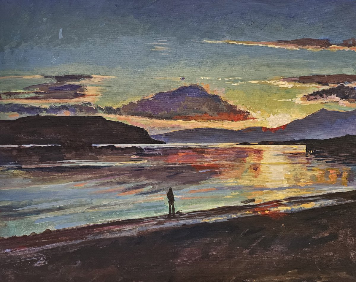 I know I've used this image of a solitary figure on Newton shore before, but I thought it was a safe bet when making a rare foray into acrylics. It wasn't the most confident execution but I hope that a few finishing touches will do it. They do dry awfully quickly, though.