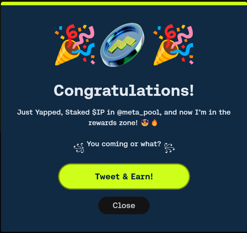 kittzz76's tweet photo. Just Yapped, Staked $IP in @meta_pool, and now Iβm in the rewards zone! ππ₯
κ§ You coming or what? κ§
Join the madness: https://t.co/pKAzqmD1Pc
#StakeIP @srpuuul @meta_pool @StoryProtocol @mushy @jasonzhao https://t.co/pFKzueekx5