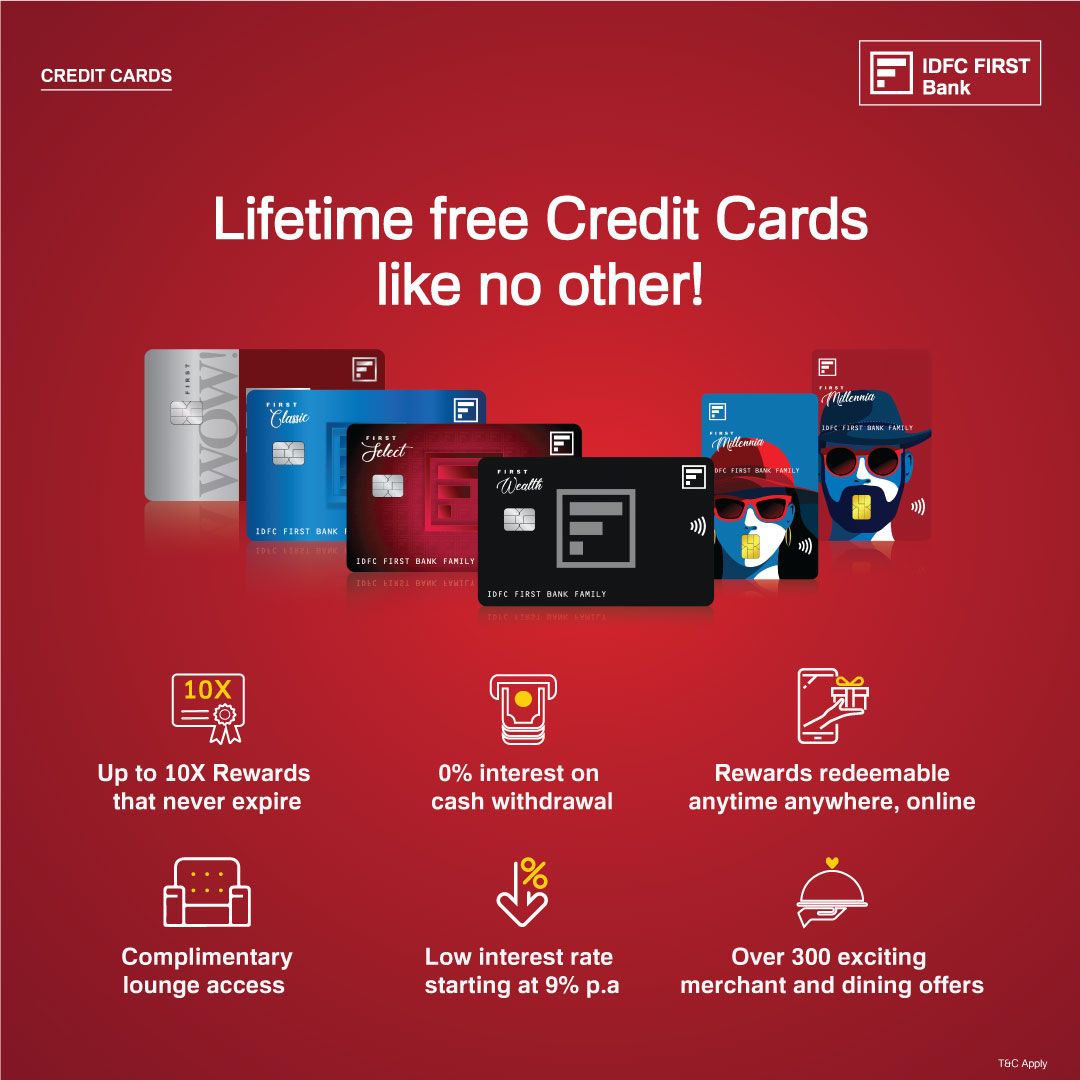 FinXwealth's tweet image. ✨It’s lifetime free!

💳 IDFC FIRST Bank Credit Cards are loaded with amazing benefits, offers &amp;amp; features.

You will get:
✅ 10X Rewards that never expire
✅ Interest free ATM withdrawal (for 48 Days) 
✅ Discounts on shopping, dining, movies

#creditcard #applycreditcard