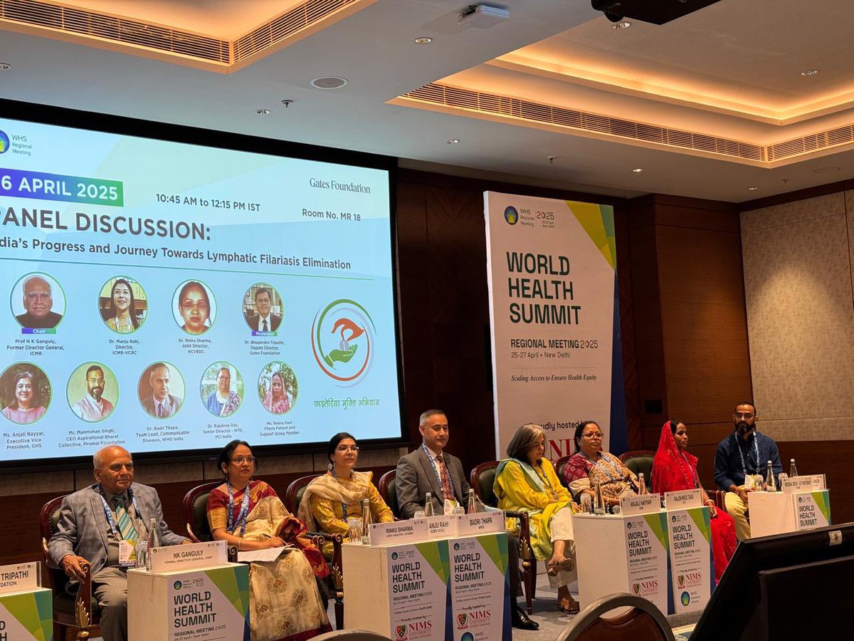 GHS's tweet photo. Happening right now at #WHSNewDelhi2025! 

A powerful panel on eliminating lymphatic filariasis — uniting voices to end this NTD for good. Don’t miss it! 

📍MR-18, Bharat Mandapam

#ntdfreeindia #whsnewdelhi2025 #globalhealth #lymphaticfilariasis #endntds https://t.co/y7W95cpEj0