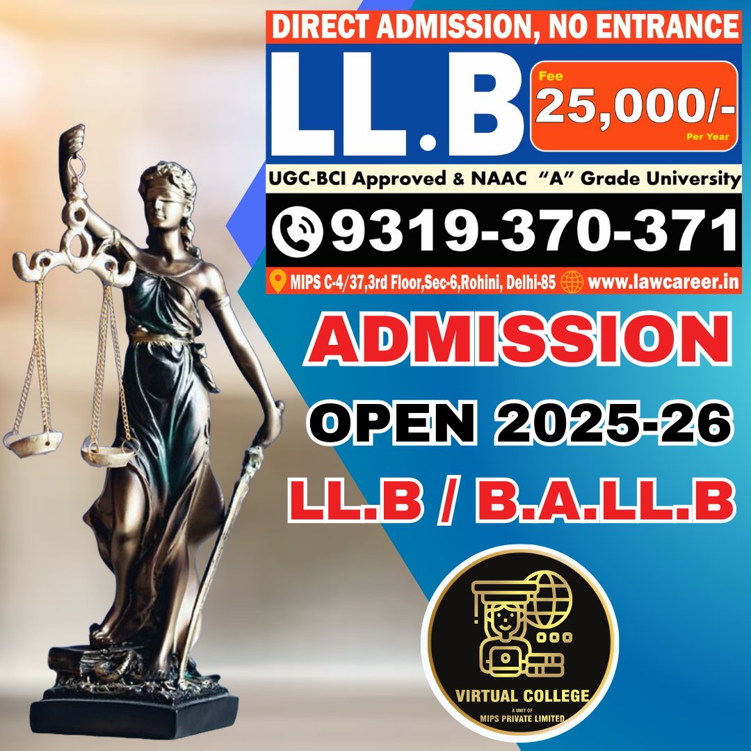 virtual9499's tweet photo. Get Direct admission into LL.B or BA LL.B courses at a low fee (₹25,000 per year), without requiring an entrance exam.
#SupremeCourtOfIndia #Court #LawAndOrder #CBEWelcomesTHALAPATHY #CSKvSRH #जनता_को_गुमराह_करना_महापाप #FasterCampaign #Thudarum https://t.co/iJ9NWEOEWU