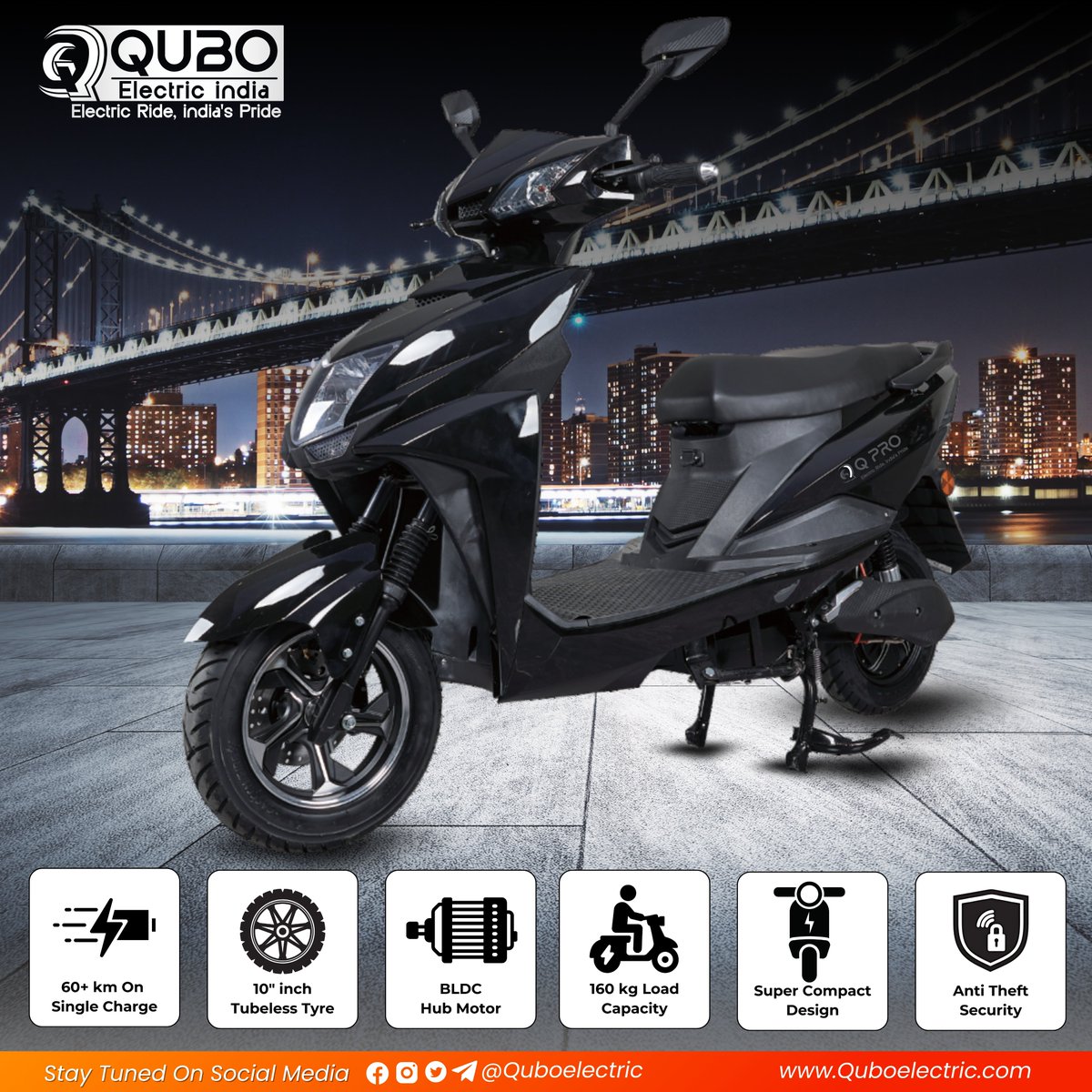 Quboelectric's tweet photo. Electrify WITH QUBO Q-PRO

- 60+ km On Single Charge
- 10" inch Tubeless Tyre
- BLDC Hub Motor
- 160 kg Load Capacity
- Super Compact Design
- Anti Theft Security

#Switch_on_QuboElectric
#QuboElectric #Quboindia https://t.co/HCy5mj5qVI