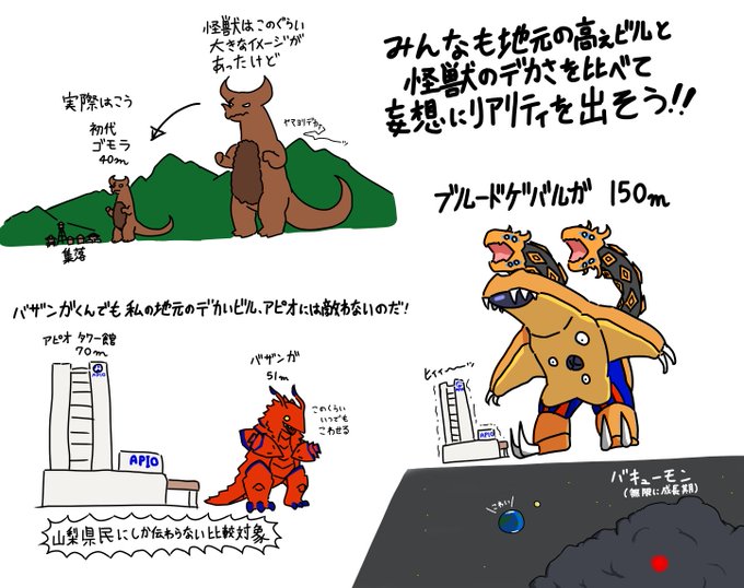 ウルトラ怪獣は意外と小さいと思わせてアホほどデカい奴も出てくるので油断できないぞ! #ウルトラ怪獣 