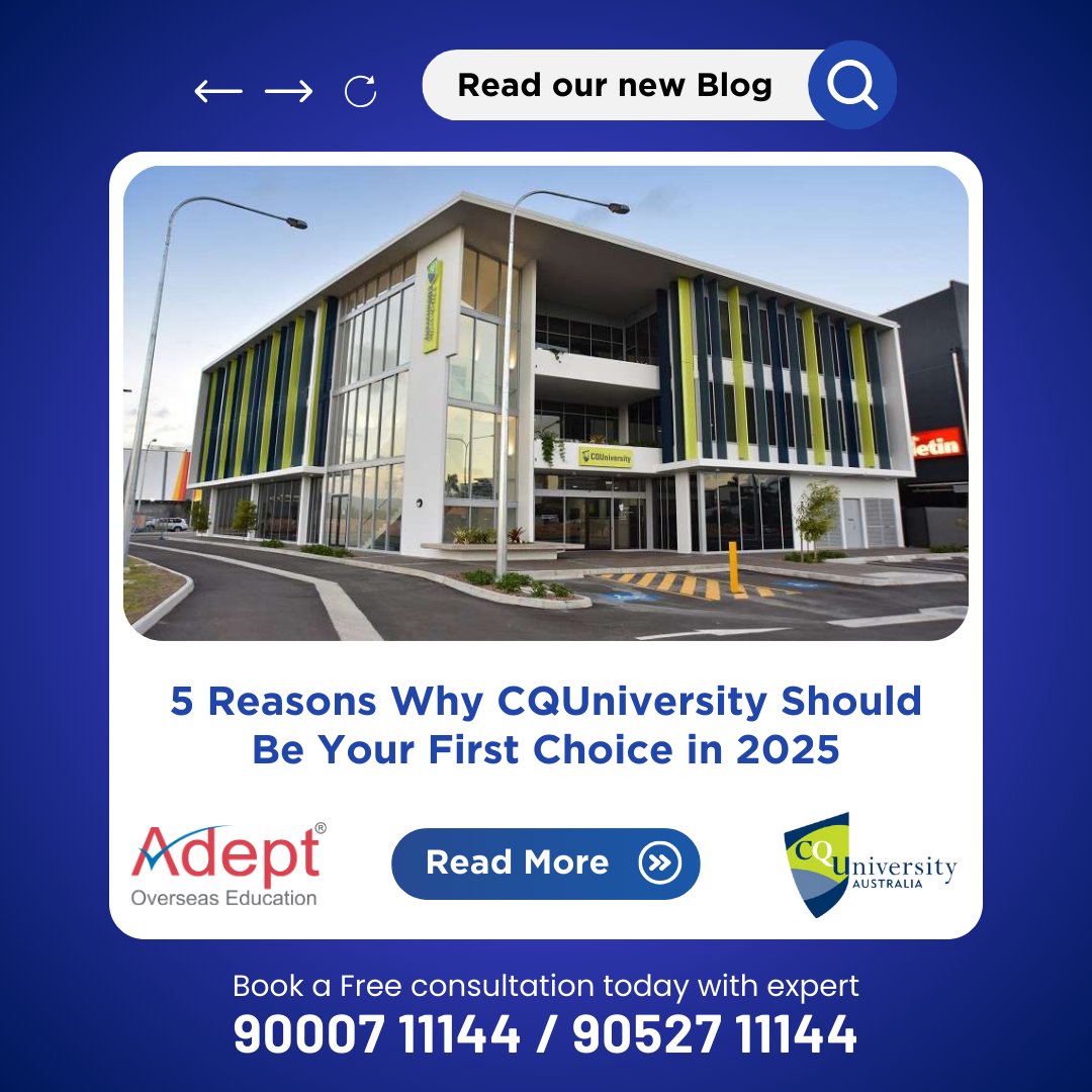 OverseasAdept's tweet photo. ✨ Dreaming of studying in Australia? ✈️

Discover 5 Reasons Why CQUniversity Should Be Your First Choice in 2025! 🌟

👉 Read our new blog today! 
https://t.co/rkpVkbyYyQ

📞 Book a FREE consultation with our experts at 90007 11144 / 90527 11144.
#StudyInAustralia #CQUniversity https://t.co/XtbLluGQBE