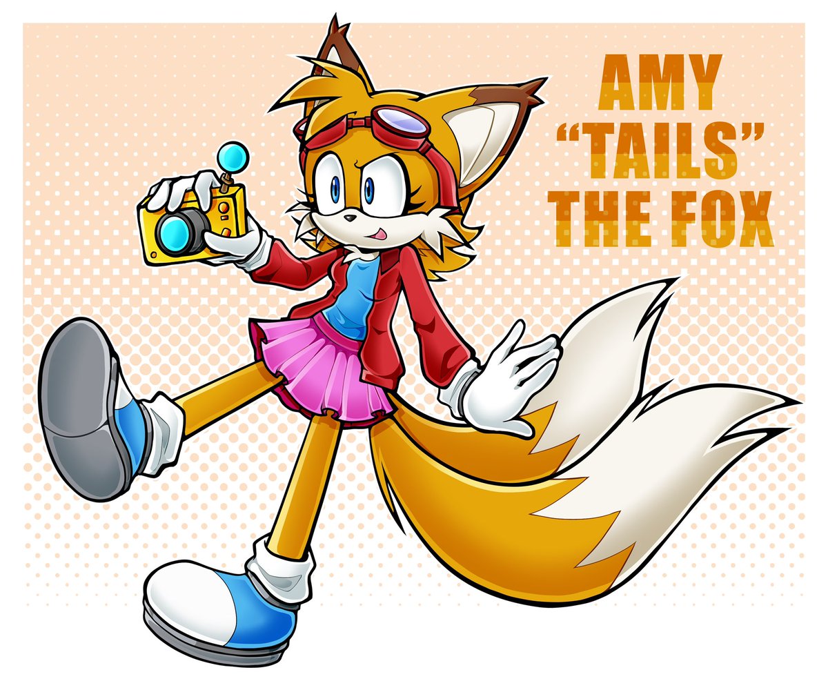 Kyuremberg's tweet photo. Aside from adopts, I’ve been working on a bulk commission order for @VioTheSonicFan and BasilSky for the AU #SonicUnion

If there’s a lack of posting, that would be why, here’s Amy/Tails from their AU ~ https://t.co/khd46d8OQE