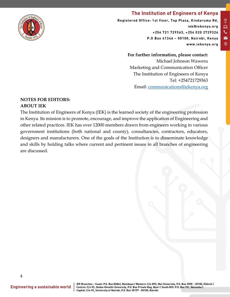 IEK STATEMENT ON FRUSTRATIONS ENGINEERS ARE EXPERIENCING WITH DEVELOPMENT APPROVAL IN THE NAIROBI CITY COUNTY.

Read the full statement here: shorturl.at/efPZI