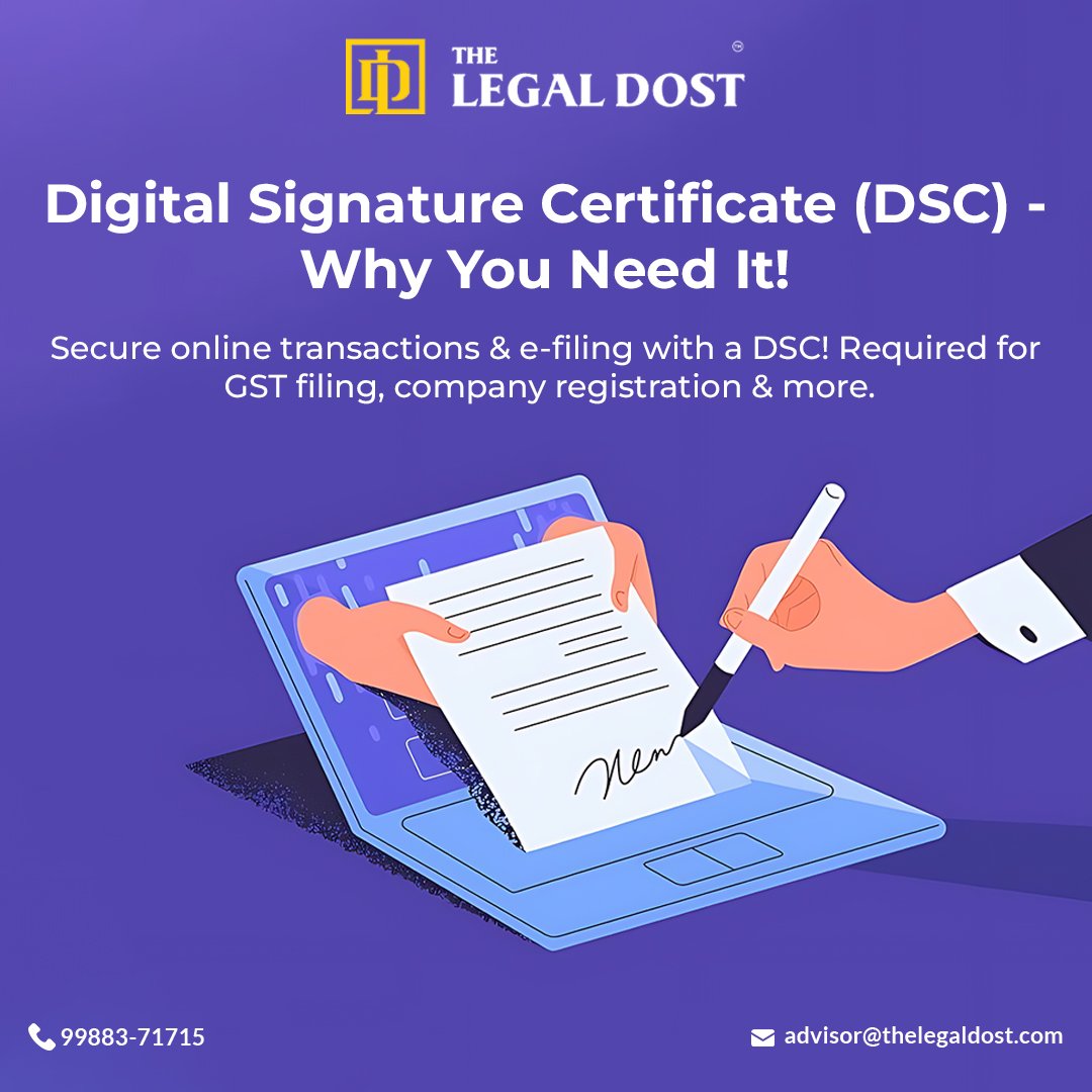 thelegaldost's tweet photo. 🔐 Why You Need a Digital Signature Certificate (DSC)
Secure your online transactions, GST filing, company registration &amp; more with a verified DSC!

📞 Get yours today from The Legal Dost

#DSC #DigitalSecurity #LegalExperts #TheLegalDost #OnlineCompliance #SecureFiling https://t.co/cmThiaQdro