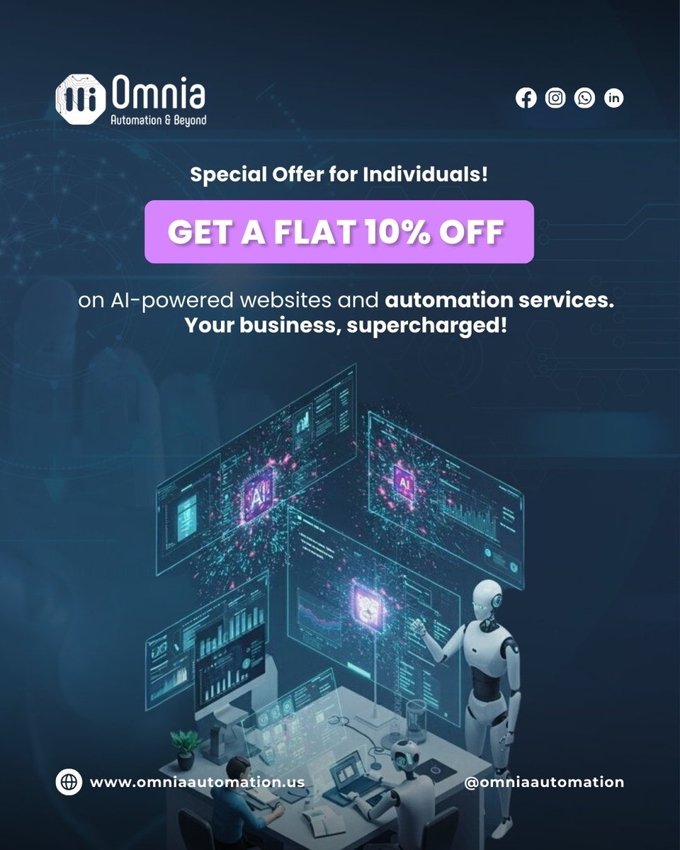 omniaautomation's tweet image. AI isn’t just for the future, it’s for now! Get up to 25% off on AI automation services designed to streamline your company’s workflow. Let’s build smarter! 

#AIForCompanies #OmniaAutomation #BusinessTech