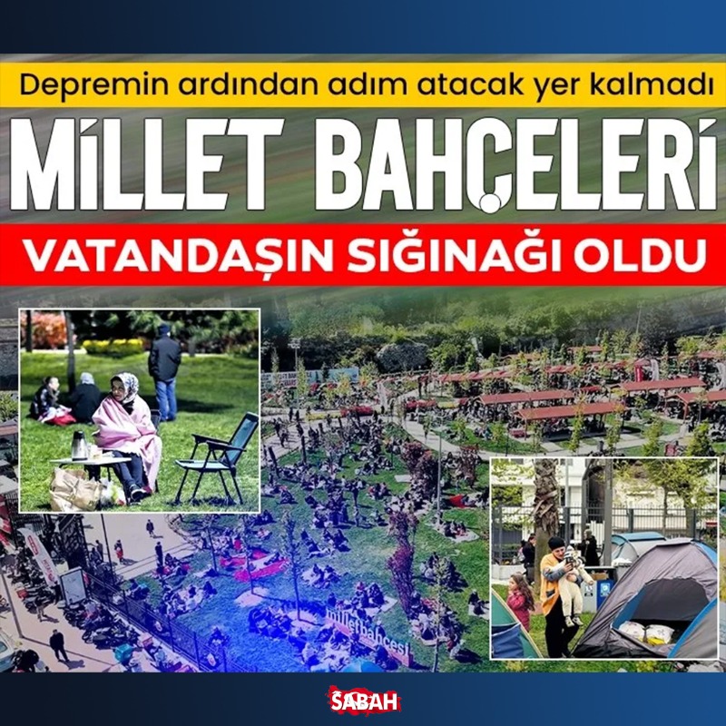 sabah's tweet photo. 7 yıl önce başlatılan "Millet Bahçeleri Projesi", 6,2 büyüklüğündeki deprem sonrası önemini gösterdi. İstanbullular, 34 millet bahçesini hınca hınç doldurdu.

5,5 milyon metrekarelik alan 'yeşil sığınağa' dönüştü.