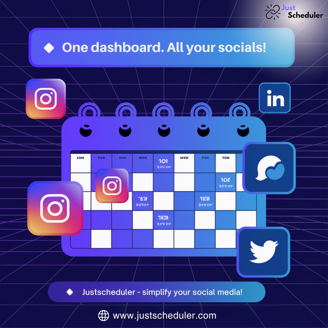 JustScheduler's tweet photo. Manage all your socials in one place with Justscheduler! 📅📲 Plan, schedule &amp; post like a pro—save time and grow faster. 🚀 

#Justscheduler #SocialMediaTool #ContentPlanner #DigitalMarketing https://t.co/MZzsxHnLx2