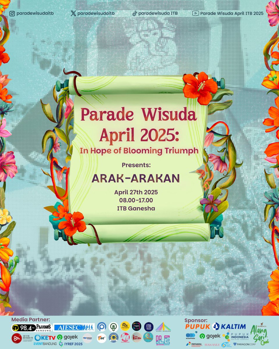 🌷🐑 𝐀𝐫𝐚𝐤-𝐚𝐫𝐚𝐤𝐚𝐧 𝐏𝐚𝐫𝐚𝐝𝐞 𝐖𝐢𝐬𝐮𝐝𝐚 𝐀𝐩𝐫𝐢𝐥 𝐈𝐓𝐁 𝟐𝟎𝟐5

𝑺𝒂𝒗𝒆 𝒕𝒉𝒆 𝒅𝒂𝒕𝒆!
🗓️ Minggu, 27 April 2025
📍 Kampus ITB Ganesha

<a href="/paradewisudaitb/">Parade Wisuda April ITB 2026</a>
#Wispril #ITB #Festival April ParadeWisudaApril2025
#InHopeOfBloomingTriumph