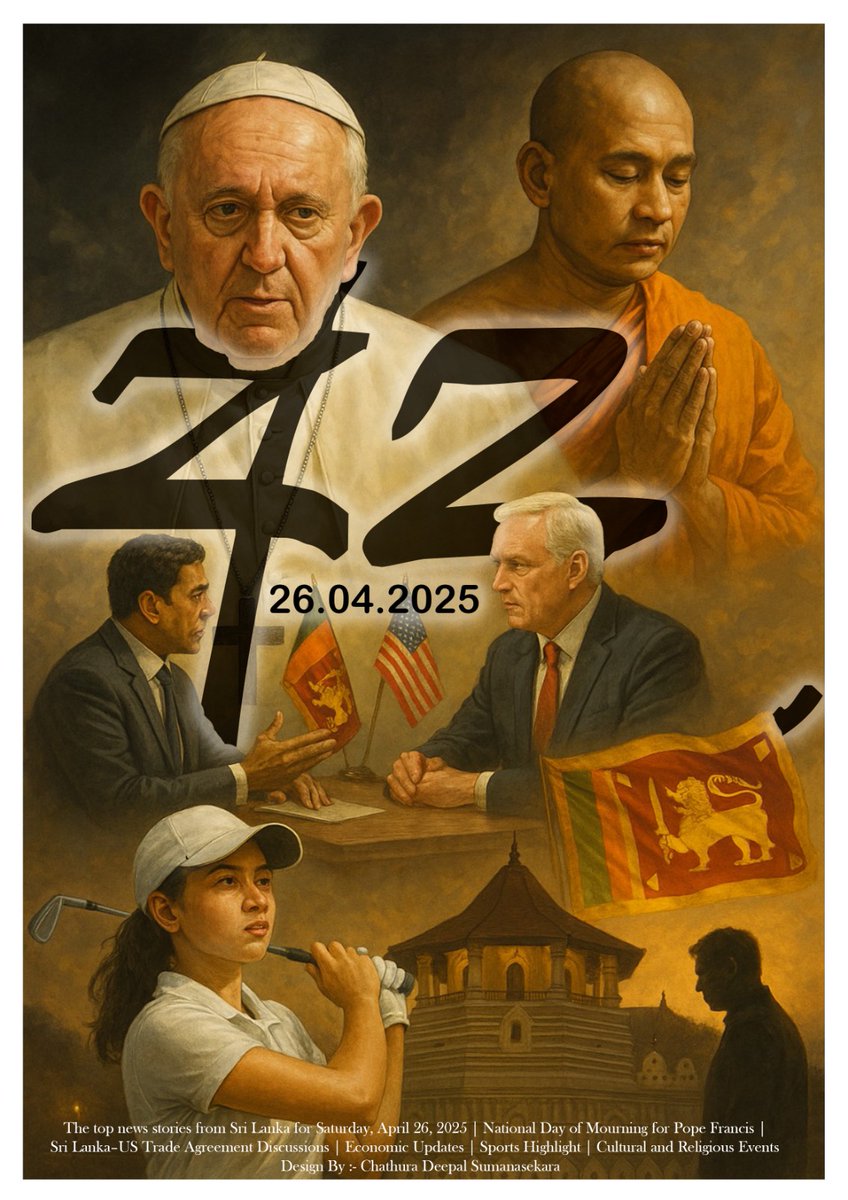 The top news stories from Sri Lanka for Saturday, April 26, 2025 | National Day of Mourning for Pope Francis | Sri Lanka–US Trade Agreement Discussions | Economic Updates | Sports Highlight | Cultural and Religious Events |