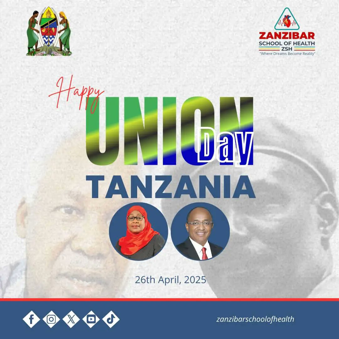 Zanzibar School of Health Inawatakia Watanzania wote Kheri ya Siku ya Maadhimisho ya Miaka 61 ya Muungano wa Tanzania 

Jiunge:
Zanzibar School of Health 
Chuo Bora cha Afya

#zanzibarschoolofhealth
#zshofficial
#www.zsh.ac.tz
#unioniday
#april2025
#TanzaniaYaSamia