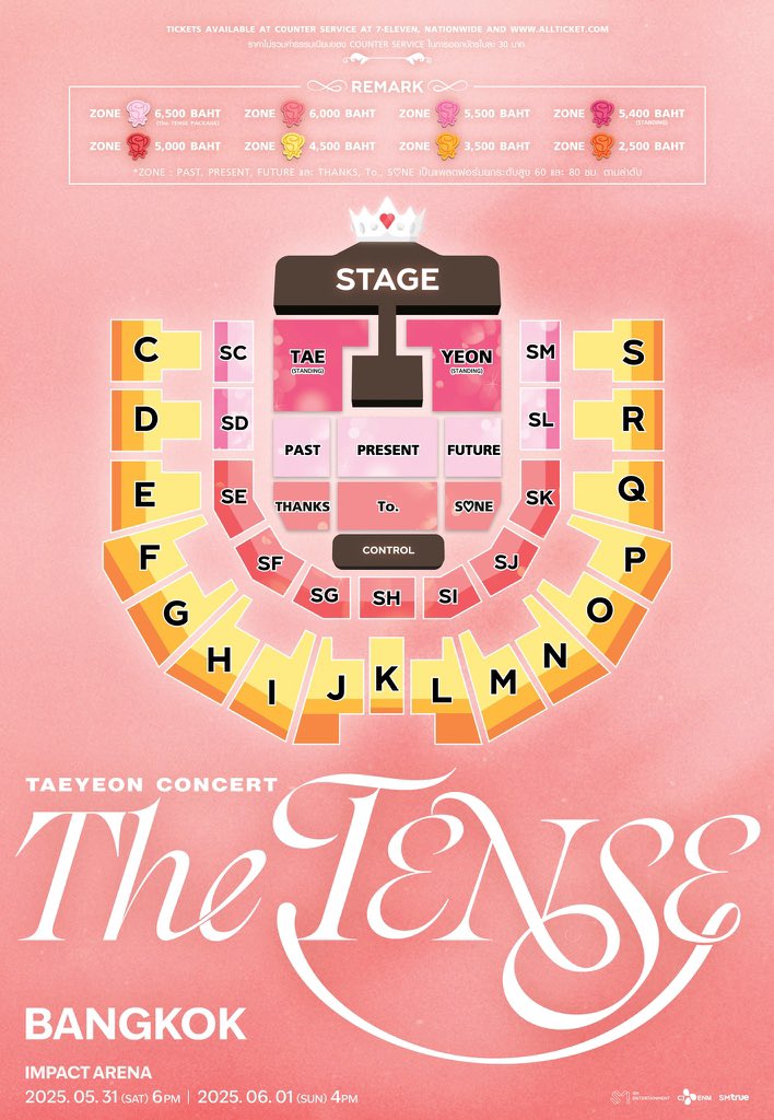 SMTrueThailand's tweet photo. 💗 ประกาศ 💗
⠀⠀
สถานะบัตรการแสดง 𝗧𝗔𝗘𝗬𝗘𝗢𝗡 𝗖𝗢𝗡𝗖𝗘𝗥𝗧 - 𝑻𝒉𝒆 𝓣𝓔𝓝𝓢𝓔 𝗶𝗻 𝗕𝗔𝗡𝗚𝗞𝗢𝗞
⠀⠀
⠀⠀ทาง SM True จะเปิดจำหน่ายบัตรการแสดง 𝗧𝗔𝗘𝗬𝗘𝗢𝗡 𝗖𝗢𝗡𝗖𝗘𝗥𝗧 - 𝑻𝒉𝒆 𝓣𝓔𝓝𝓢𝓔 𝗶𝗻 𝗕𝗔𝗡𝗚𝗞𝗢𝗞 สำหรับรอบบุคคลทั่วไป (𝗚𝗲𝗻𝗲𝗿𝗮𝗹 𝗦𝗮𝗹𝗲) ตามรายละเอียดดังต่อไปนี้
⠀⠀
_________________
⠀⠀
👑 วันและเวลาเปิดจำหน่ายบัตรรอบบุคคลทั่วไป (𝗚𝗲𝗻𝗲𝗿𝗮𝗹 𝗦𝗮𝗹𝗲) :
⠀
⠀⠀ 𝟮𝟳 เมษายน 𝟮𝟱𝟲𝟴 (อาทิตย์) ตั้งแต่เวลา 𝟭𝟭:𝟬𝟬 น. เป็นต้นไป 
⠀⠀
_________________
⠀⠀
💌 สถานะบัตรการแสดง :
⠀ ⠀ 
⠀ 【 ✍🏻 รอบการแสดง 𝟯𝟭 พฤษภาคม 𝟮𝟱𝟲𝟴 (เสาร์) 】

⠀ ⠀ 𝗦𝗢𝗟𝗗 𝗢𝗨𝗧 ❌ บัตรราคา 𝟱,𝟬𝟬𝟬 / 𝟮,𝟱𝟬𝟬 บาท จำหน่ายหมดเรียบร้อย ❗️🎉
⠀ ⠀ ⠀ 
⠀ ⠀ 𝗔𝗩𝗔𝗜𝗟𝗔𝗕𝗟𝗘 ✅ บัตรราคา 𝟲,𝟱𝟬𝟬 (𝑻𝒉𝒆 𝓣𝓔𝓝𝓢𝓔 𝑷𝑨𝑪𝑲𝑨𝑮𝑬) / 𝟲,𝟬𝟬𝟬 / 𝟱,𝟱𝟬𝟬 / 𝟱,𝟰𝟬𝟬 (บัตรยืน) / 𝟰,𝟱𝟬𝟬 / 𝟯,𝟱𝟬𝟬 บาท จะมีเปิดจำหน่ายต่อไป 🔜🔥
⠀ 
⠀ 【 ✍🏻 รอบการแสดง 𝟭 มิถุนายน 𝟮𝟱𝟲𝟴 (อาทิตย์) 】

⠀ ⠀ 𝗦𝗢𝗟𝗗 𝗢𝗨𝗧 ❌ บัตรราคา 𝟮,𝟱𝟬𝟬 บาท จำหน่ายหมดเรียบร้อย ❗️🎉
⠀ ⠀ ⠀ 
⠀ ⠀ 𝗔𝗩𝗔𝗜𝗟𝗔𝗕𝗟𝗘 ✅ บัตรราคา 𝟲,𝟱𝟬𝟬 (𝑻𝒉𝒆 𝓣𝓔𝓝𝓢𝓔 𝑷𝑨𝑪𝑲𝑨𝑮𝑬) / 𝟲,𝟬𝟬𝟬 / 𝟱,𝟱𝟬𝟬 / 𝟱,𝟰𝟬𝟬 (บัตรยืน) / 𝟱,𝟬𝟬𝟬 / 𝟰,𝟱𝟬𝟬 / 𝟯,𝟱𝟬𝟬 บาท จะมีเปิดจำหน่ายต่อไป 🔜🔥
⠀ 
*ราคาบัตรดังกล่าว ยังไม่รวมค่าธรรมเนียมการออกบัตรของเคาน์เตอร์เซอร์วิส ใบละ 30 บาท
⠀
**บัตรยืน** เรียงลำดับการเข้าชมการแสดง “ตามลำดับการชำระเงิน” เท่านั้น โดยหลังจากที่ท่านทำการชำระเงินค่าบัตรการแสดงเสร็จสมบูรณ์ ท่านจะได้รับ SMS แจ้ง “Queue No.” หรือลำดับคิวการเข้าชมการแสดงของท่าน ซึ่งลำดับคิวดังกล่าวจะตรงกับหมายเลขที่ระบุอยู่หลังเครื่องหมาย # ในช่อง TAX INV. บนบัตรการแสดง (บัตรพลาสติก สำหรับใช้เข้าชมการแสดง)
⠀⠀
_________________
⠀⠀
📌 เงื่อนไขการซื้อบัตรรอบบุคคลทั่วไป (𝗚𝗲𝗻𝗲𝗿𝗮𝗹 𝗦𝗮𝗹𝗲) :
⠀⠀
⠀⠀❋ จำกัดการซื้อบัตรทุกช่องทาง : บัตรประชาชน 1 ใบ สามารถซื้อบัตรได้สูงสุด 4 ใบ ต่อ 2 รอบการแสดงเท่านั้น
⠀
⠀⠀❋❋  จำนวนบัตรที่ซื้อในรอบบุคคลทั่วไป (General Sale) ไม่นับรวมกับจำนวนบัตรที่ซื้อในรอบสมาชิก “S♡NE” Membership (GL) Pre-Sale
⠀⠀
_________________
⠀⠀
🛒 ช่องทางจำหน่ายบัตร :
⠀
⠀⠀[ช่องทางที่ 1]⠀เคาน์เตอร์เซอร์วิสในร้าน 7-Eleven ทุกสาขาทั่วประเทศ
⠀
⠀⠀[ช่องทางที่ 2]⠀เว็บไซต์ https://t.co/owVmw6Z7fZ
⠀
⠀⠀🎟 วิธีซื้อบัตร : https://t.co/YgDa1LTLCJ
⠀⠀
_________________
⠀⠀⠀⠀
💜 ผังที่นั่ง และสิทธิพิเศษ :
⠀
⠀⠀https://t.co/6YDK8xmjtK  
⠀⠀
_________________
⠀⠀⠀⠀⠀⠀
#TAEYEON #태연 
#GirlsGeneration #소녀시대
#TAEYEON_TheTENSE #TheTENSE #BANGKOK
#TAEYEON_TheTENSE_in_BANGKOK
#SMTrue