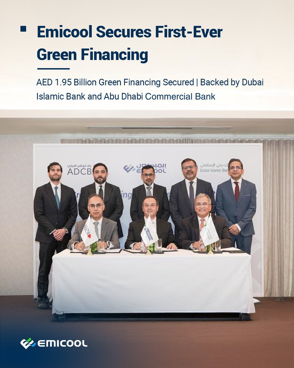 EmicoolUAE's tweet photo. Emicool has successfully secured its first-ever Green Financing, totalling to AED 2.25 billion, backed by @DIBtoday and @OfficialADCB, with AED 1.95 billion allocated for eligible green projects.

For more details, read: https://t.co/gY9ovglyUs

#GreenFinancing #Emicool https://t.co/gGTCsYNV22