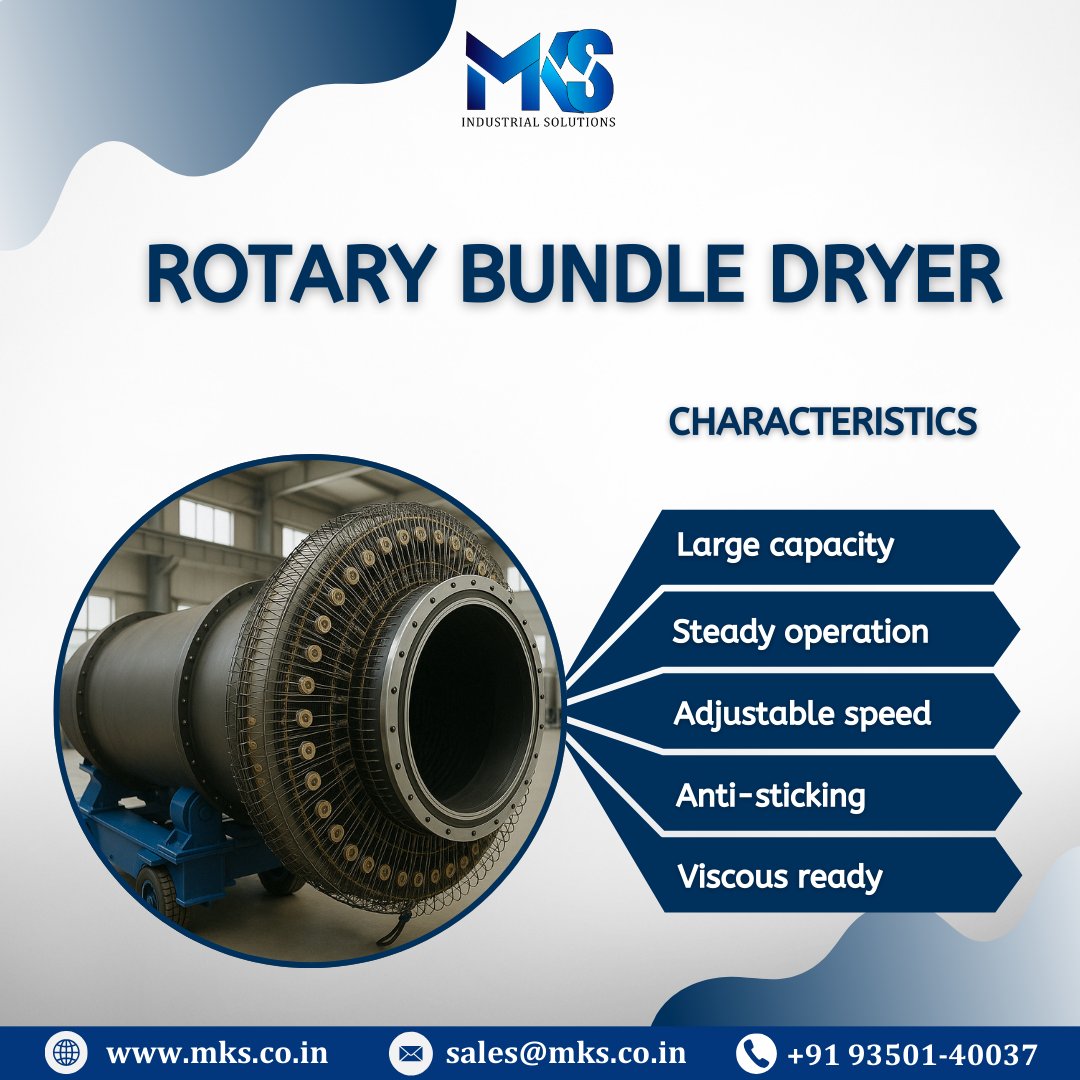 mks_industrial's tweet image. Rotary Bundle Dryer
Characteristics:
Large capacity
Adjustable speed
Smooth operation
Anti-sticking design
Ideal for viscous materials

#RotaryDryer #BundleDryer #IndustrialDryer #DryingSolutions#mksindustrialsolution #MKSIndustrialSolutions #mkssolution #mkaindustrial