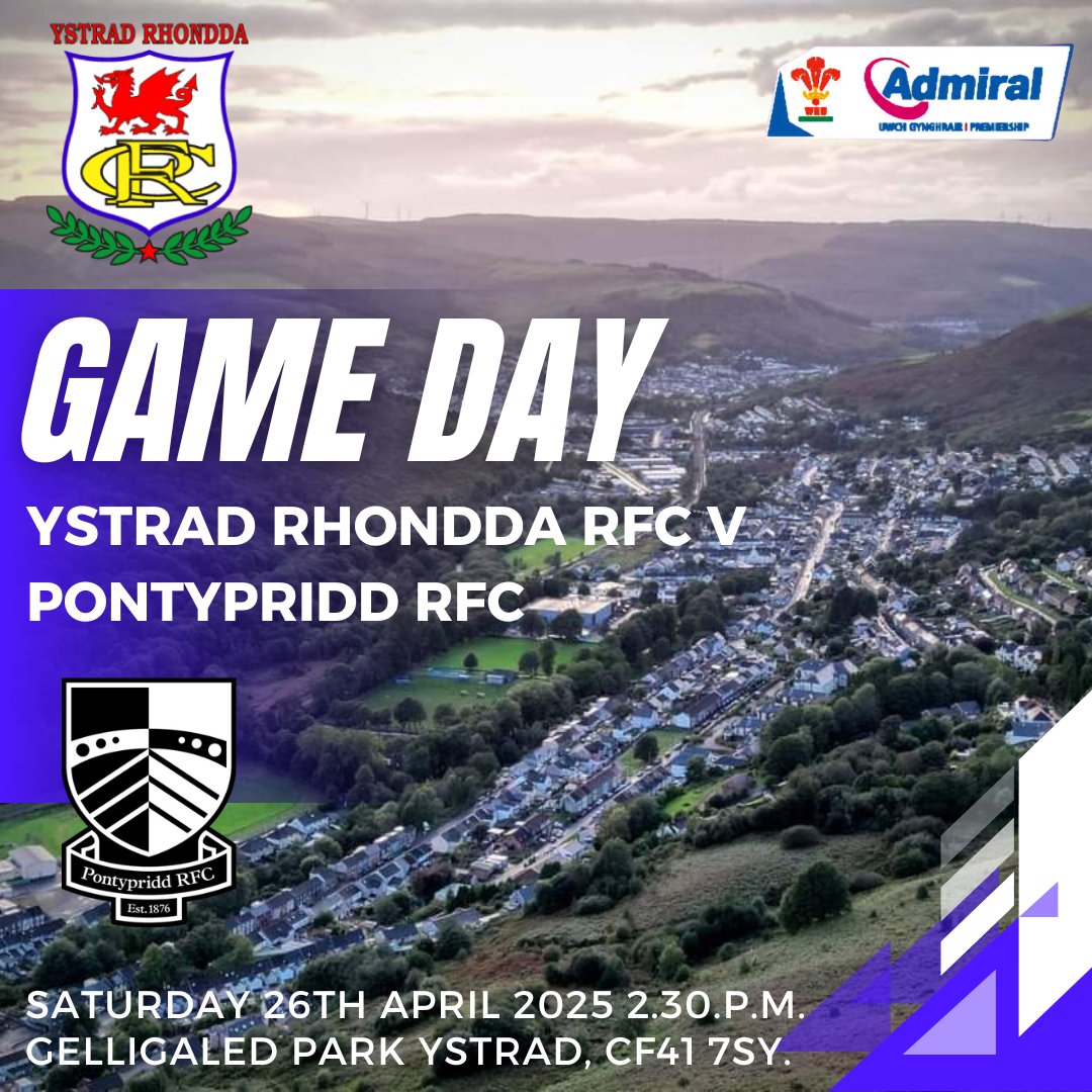 YSTRAD RHONDDA RFC (@ystradrfc) on Twitter photo ๐๐ผ๐๐ ๐ฟ๐ผ๐ ๐๐
(Last Home Game Of The 2024/5 Premiership Season)
๐ 26/4/25.
๐ <a href="/PontypriddRFC/">Pontypridd RFC</a>
๐ ADMIRAL PREMIERSHIP.
๐๏ธ GELLIGALED PARK.
๐ CF41 7SY.
โฐ 2.30.PM KICK OFF.
#COTY ๐๐ฉต #PACKTHEPARK ๐๐ผ๐๐ ๐ฟ๐ผ๐ ๐๐
(Last Home Game Of The 2024/5 Premiership Season)
๐ 26/4/25.
๐ <a href="/PontypriddRFC/">Pontypridd RFC</a>
๐ ADMIRAL PREMIERSHIP.
๐๏ธ GELLIGALED PARK.
๐ CF41 7SY.
โฐ 2.30.PM KICK OFF.
#COTY ๐๐ฉต #PACKTHEPARK