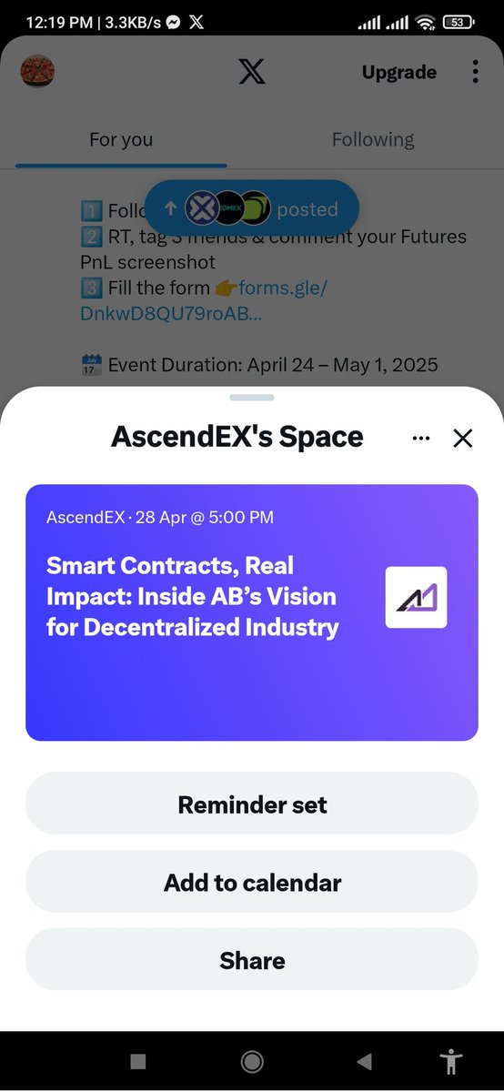 pizzagbd5156's tweet photo. @AscendEX_ @ABDAO_Global Thanks for the opportunity https://t.co/mqdkM0yUgM’s really helpful for us.
  
@Duos6591 
@jerin43420 
@Pavel93111
@3 
@akter246276

#AscendEX #AB #Crypto #AMA

Set remainder set complete ✔
I hope something will be good.
Best of luck everyone 🤲. https://t.co/nTJstEsQg7