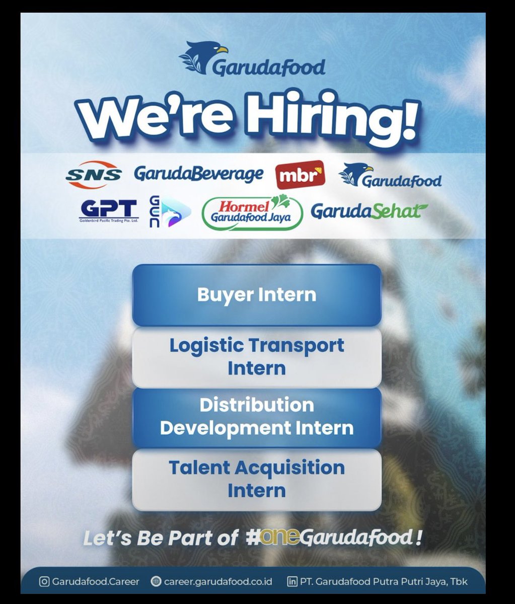 keroropanda's tweet photo. Siapa disini yg lagi cari magang? 🙋🏼‍♀️

Garuda Food lg hiring intern untuk beberapa posisi nih. Cek ketentuannya di masing2 poster aku cantumin di bawah ya ⬇️ https://t.co/nDZCcukG4G