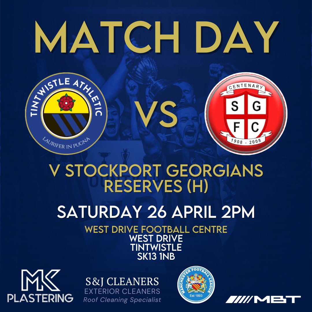 TAFC_Firsts's tweet photo. 🔵MATCHDAY🟡

Our final home fixture as we look to get +3 points💪🏽⚽️

🚗 SK13 1NB
📅 Saturday 26th April
🆚️ @SGFC_Reserves 
🏆 @THEMCRFL Prem
⚽️ KO 2pm 

Your support would be very much appreciated 🤝☕️🍻⚽️

@NDR_Sport @tamesideradio @GMNonLeague #JoinTheJourney #Groundhopping https://t.co/AIIQGeyjfe