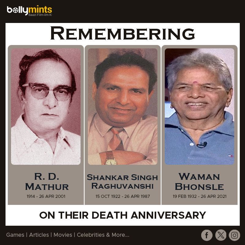 BollyMints's tweet photo. Remembering #RDMathur Ji, #ShankarSinghRaghuvanshi Ji & #WamanBhonsle Ji On Their #DeathAnniversary ! https://t.co/t0ilc4k92H