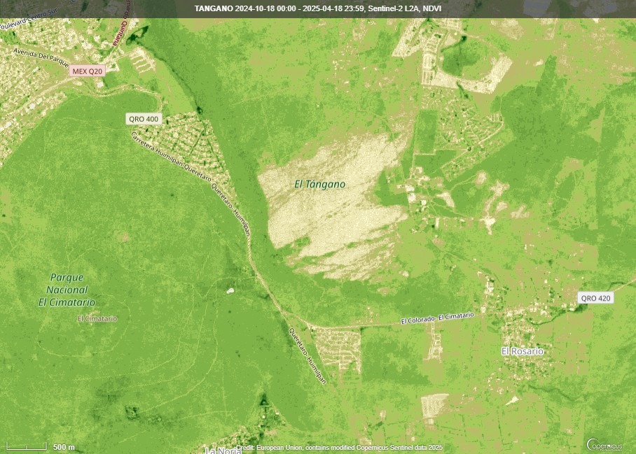 Superficie afectada por el incendio en el ANP El Tángano, la 1 con imagen de satélite (falso color), la 2 con el índice NVDI que en resumen muestra la salud de la vegetación, muy usado en manejo forestal <a href="/JURIQUILLA/">JURIQUILLA</a> <a href="/ecojusticia/">Observador Ambiental</a> <a href="/Fomouret/">Federico</a> <a href="/LizzQro/">Hanya Seorang Wanita</a> <a href="/GerardoMalagn3/">Gerardo Malagón</a> <a href="/CivicaQueretaro/">Cívica Querétaro, Confederación de OSC</a>
