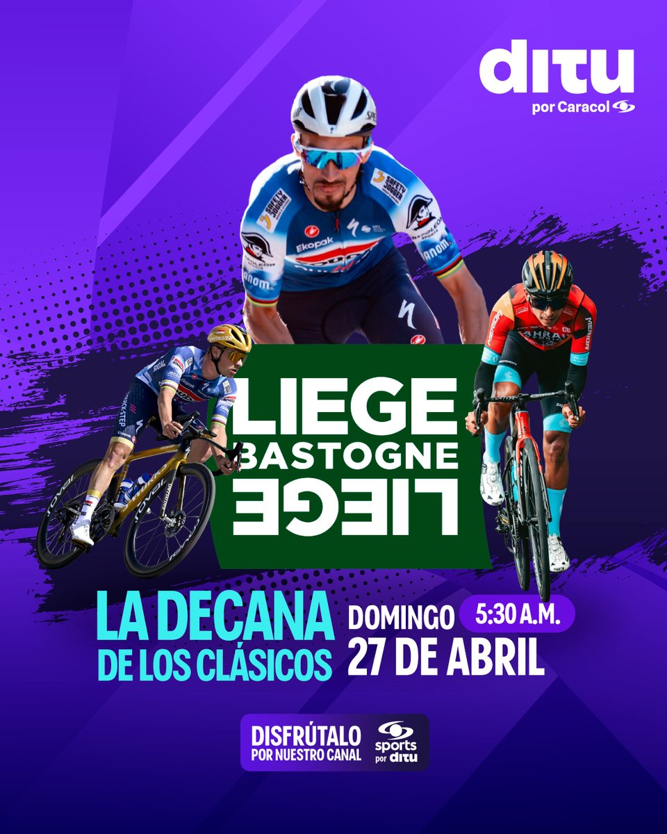 Ditu_Tv's tweet photo. 🔴EN VIVO | 🚴‍♂️Arranca una de las clásicas más legendarias del ciclismo mundial: #LiejaBastoñaLieja, la 'Decana' de las carreras de un día.

📲Conéctate aquí: https://t.co/dx7t4yV3RF

#CiclismoEnDitu #LaDecana #Ciclismo #dituApp https://t.co/pZypYxEv8J