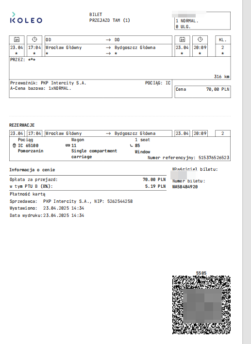 peter__ban's tweet photo. Hello @PKPIntercityPDP,
I bought a valid ticket via KOLEO app (IC 65100, Apr 23, 17:04 Wrocław Gł. – 20:09 Bydgoszcz Gł.) and had my passport with me.The inspector  said I must be fined 220 PLN because my name was in Chinese  he showed me a rule in Polish. This feels so unfair. https://t.co/gc5ShXxsOc