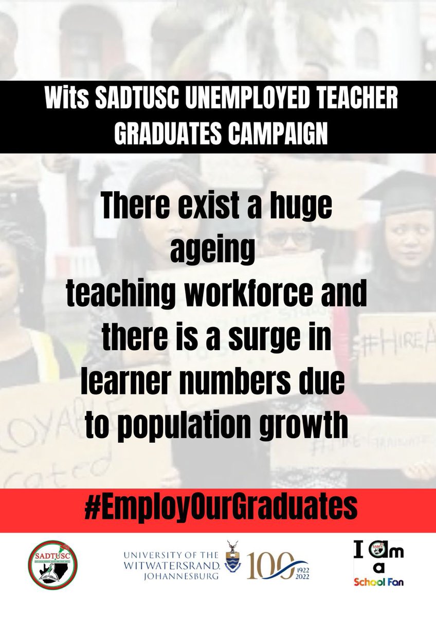 gpsadtusc's tweet image. The Wits SADTUSC has launched an unemployed graduate teacher campaign!
As South Africa faces a growing demand for teachers, it is crucial that we advocate for our future educators.
#EmployOurGraduates