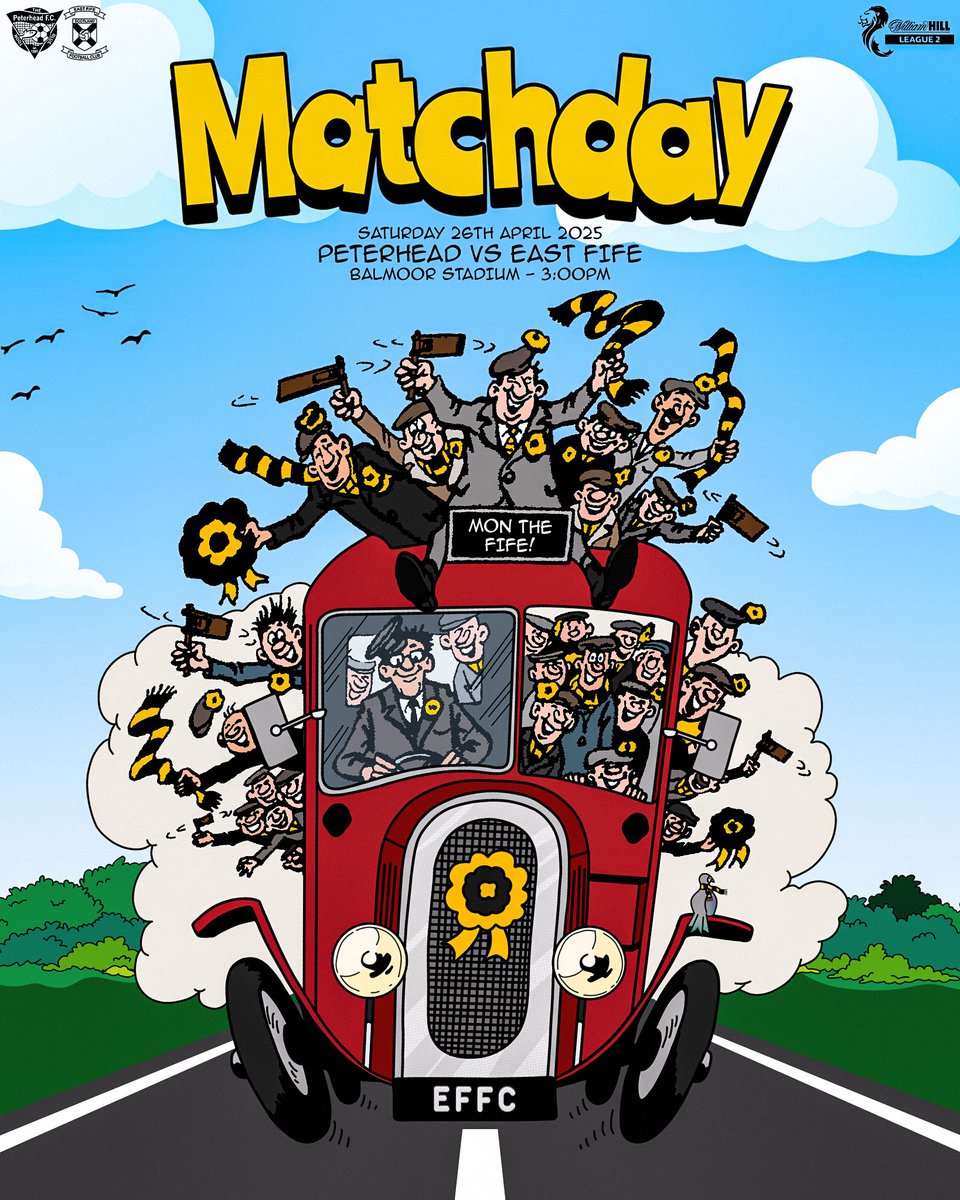 EastFifeFC's tweet image. ⚫️🟡 𝗠𝗔𝗧𝗖𝗛𝗗𝗔𝗬🟡⚫️

🏆William Hill League 2
🆚Peterhead
🏟Balmoor Stadium
📅Saturday 26th April 2025
🕒3:00PM KO
🎟️bit.ly/3ELGTHg
📺Live stream available outside UK/Ireland➡️ eftv.info

🎨Blair Ritchie
