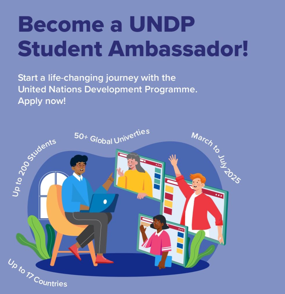 Become a UNDP Student Ambassador (March–July 2025) and join a global network of youth leaders driving sustainable development! Learn more: wp.me/p23f03-e4r

#UNDP #StudentAmbassador #YouthLeadership