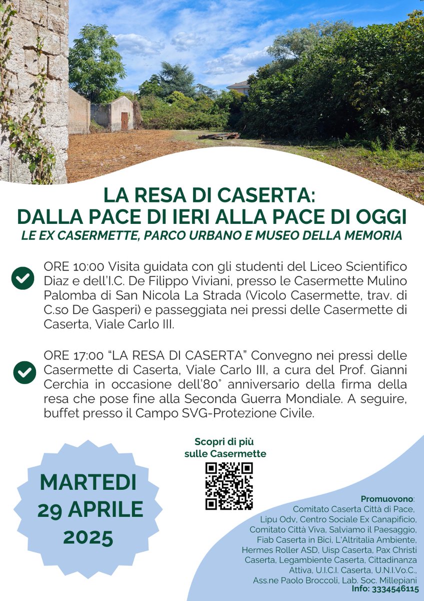 Gnt.li direttori, vi invito a partecipare e diffondere questa notizia che è inedita xgli italiani 29apr45 'La resa di Caserta'. Le casermette' di vle Carlo III di Borbone 29apr25.
<a href="/Agenzia_Ansa/">Agenzia ANSA</a>, <a href="/Tg3web/">Tg3</a>, <a href="/TgrRaiCampania/">Tgr Rai Campania</a>, <a href="/SkyTG24/">Sky tg24</a> ,<a href="/MediasetTgcom24/">Tgcom24</a>