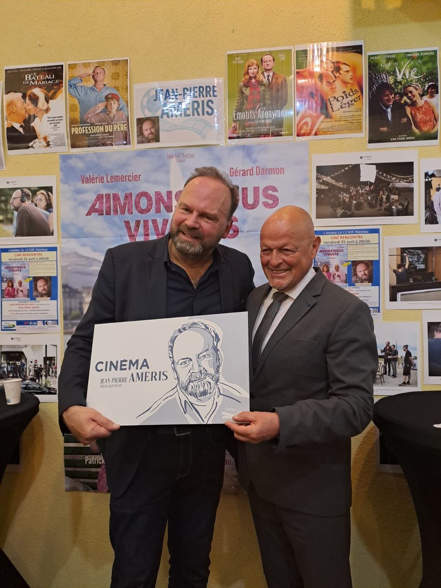 CINÉMA Jean PIerre AMERIS. Le grand réalisateur français, présent a Nantua depuis 1994, a accepté de donner son nom à notre Cinema. C’est un grand honneur et nous avons passé une soirée inaugurale magnifique avec la projection de son nouveau film « Aimons nous vivants » .