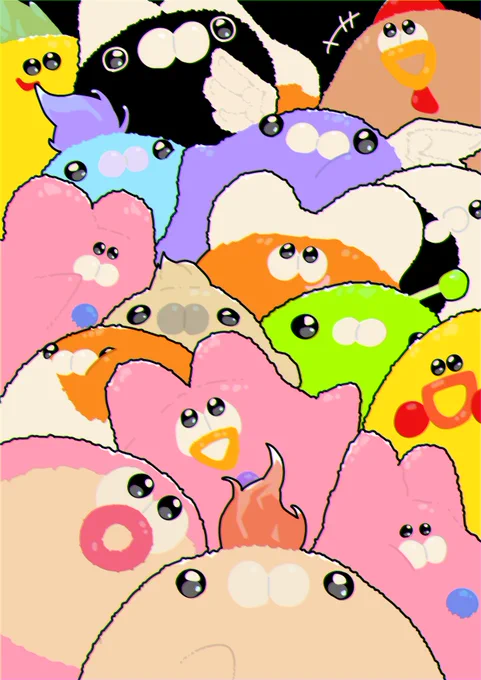 最近絵描いてなかったのででで いままでお迎えした子たち!もはや大家族 #異星イージーくん
