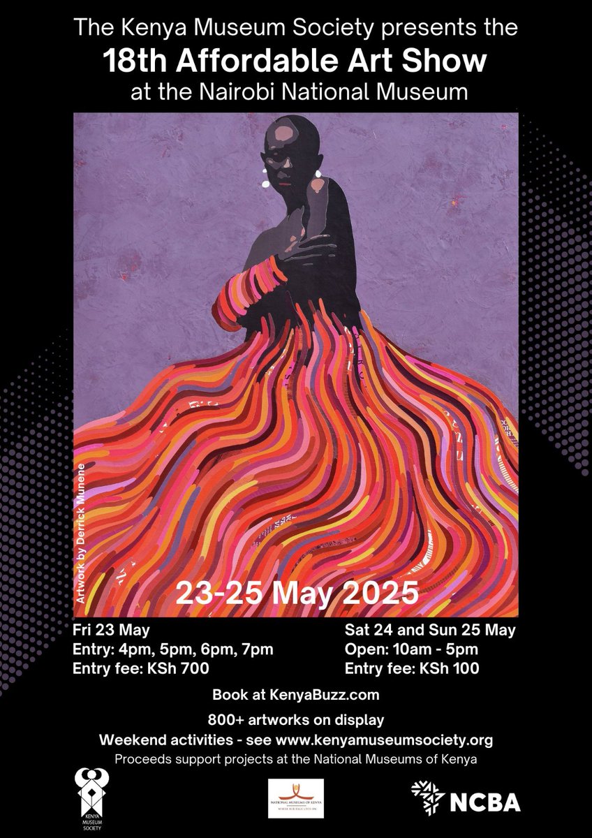 🥳Hayawi hayawi huwa!!🥳

23-25 May, the #Affordableartshow will take place at <a href="/museumsofkenya/">National Museums of Kenya</a> 
<a href="/kot/">Kenyans On Twit‎ter</a>
✔️Bookmark
✔️Share
✔️Buy tickets 

🎟 <a href="/KenyaBuzz/">KenyaBuzz</a> -  bit.ly/18-AAS
📌 Program at bit.ly/18-AAS-prog

Artwork featured by <a href="/derricknash71/">m_nine</a>

#18thedition
#countdown
