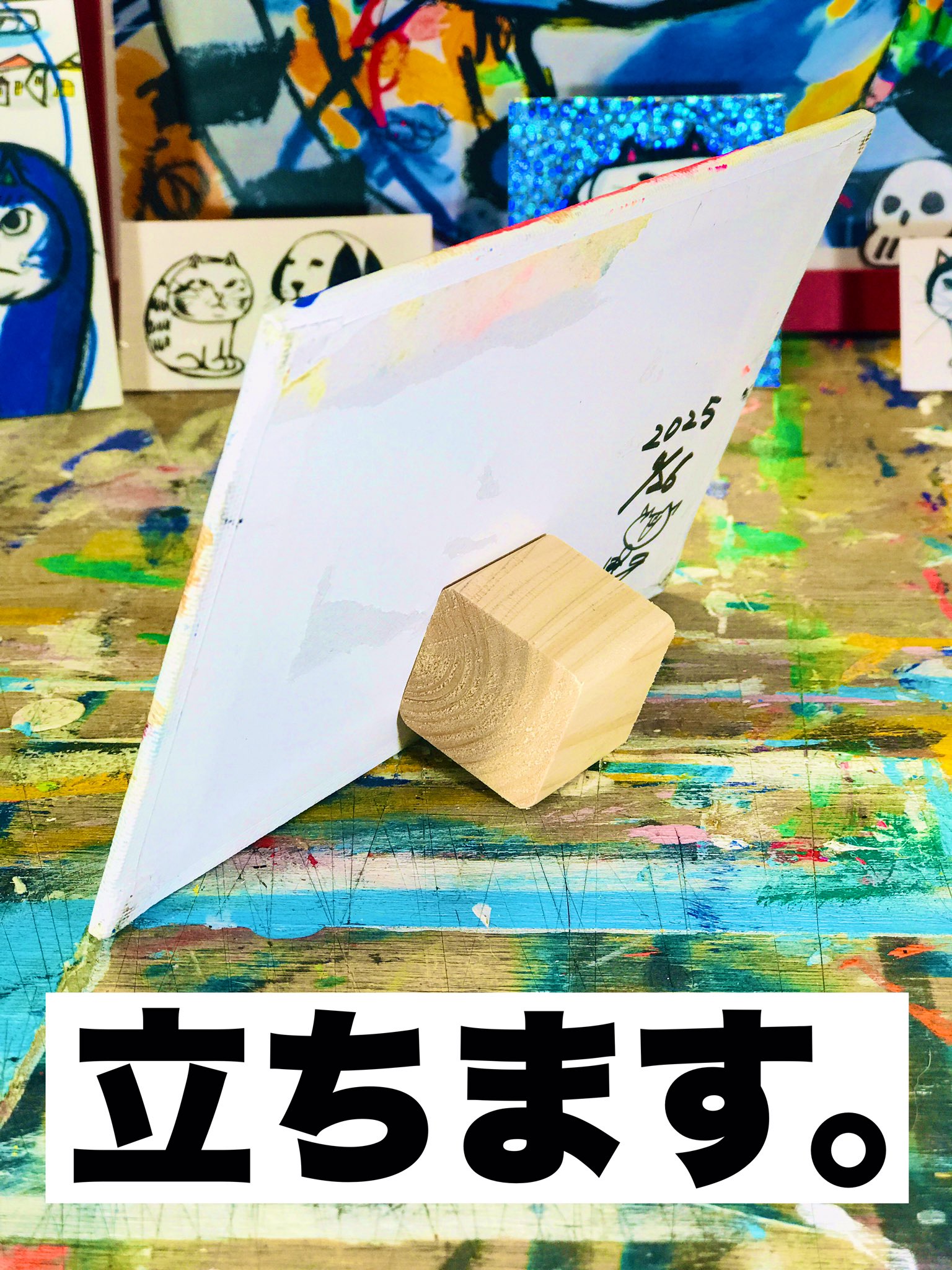 NEKOZENEKO（猫背ねこ）手描き 原画 突き進み ポストカードサイズ