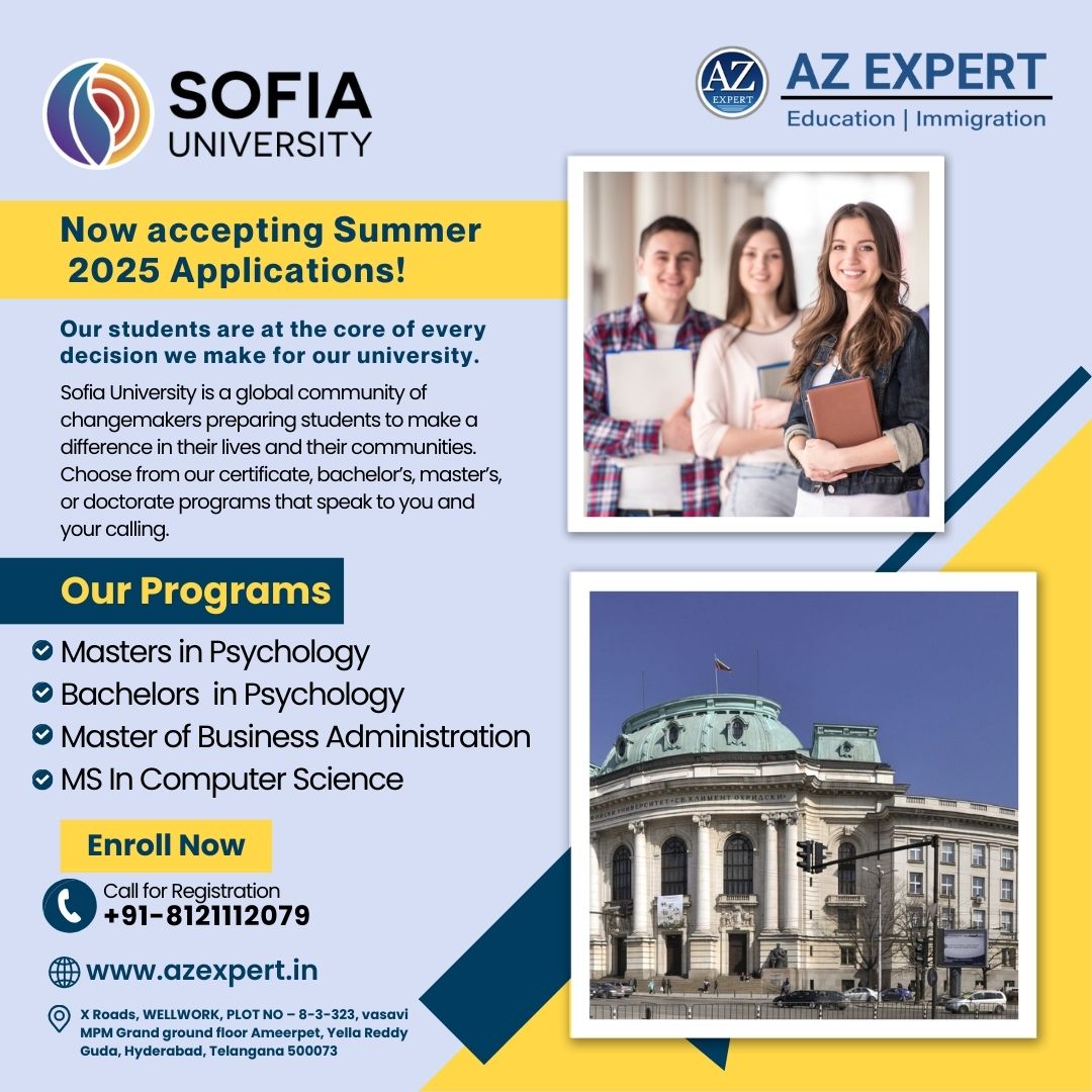 azexpertglobal's tweet photo. 🚨 Limited Time Alert! 🚨
Sofia University Summer 2025 Admissions are NOW OPEN!
✔️ MBA
✔️ Psychology
✔️ Computer Science
📞 +91-8121112079 | Don't wait, apply today!
#HurryUp #AdmissionsOpen #SofiaUniversity #StudyAbroad #ApplyNow #Summer2025 #AZExpert https://t.co/xokzqNNlf2