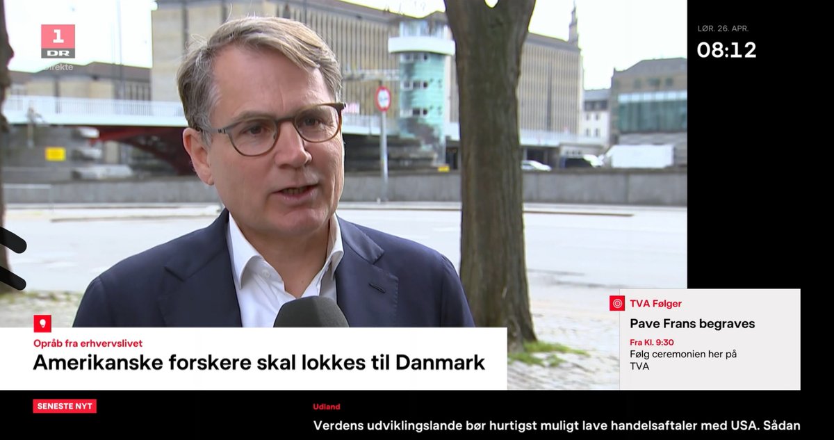 Danmark skal op i gear, så vi kan tiltrække de forskere fra USA, som lige nu ser mod andre lande. @danskerhverv og <a href="/IDAdk/">IDA</a> foreslår derfor, at DK akut afsætter forskningsmidler, så vi kan tiltrække op mod 200 forskningstalenter fra USA, siger jeg til <a href="/DRBreaking/">DR Nyheder Breaking</a> #dkpol