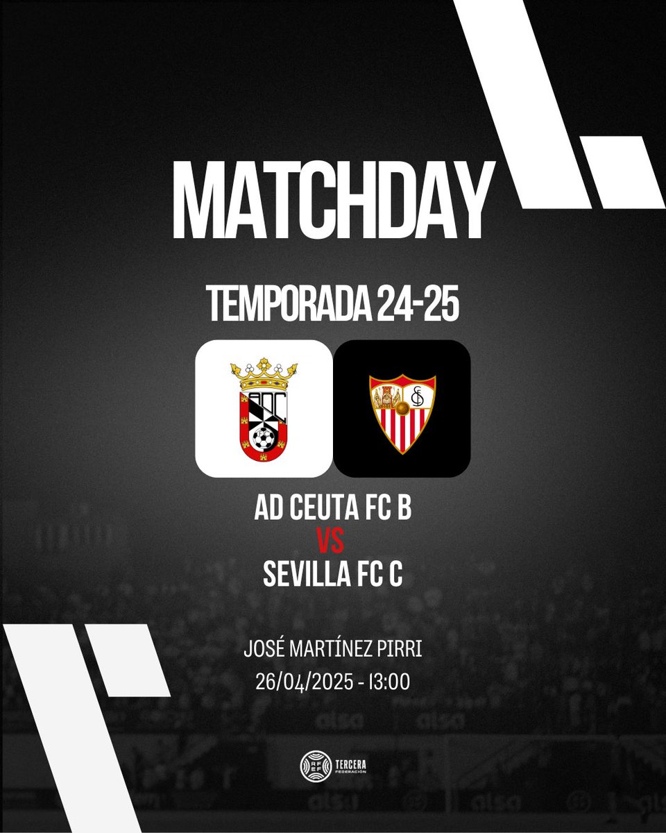 𝗠𝗔𝗧𝗖𝗛𝗗𝗔𝗬 ⚔️

🏆 J31
🆚 Sevilla FC C 
🏟️ José Martinez Pirri
⏰ 13:00

¡Vamos Ceuta B! 💪

#CeutaBSevillaC 
#SiempreADCeutaFC ⚪️⚫️