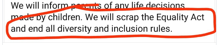 One of the Reform UK pledges is literally to scrap the Equality Act. 
People think this only affects gay people and trans people - wrong - it does and they will be 'targets' as is happening in the US 

The Equality Act protects people in work places who have disabilities

It