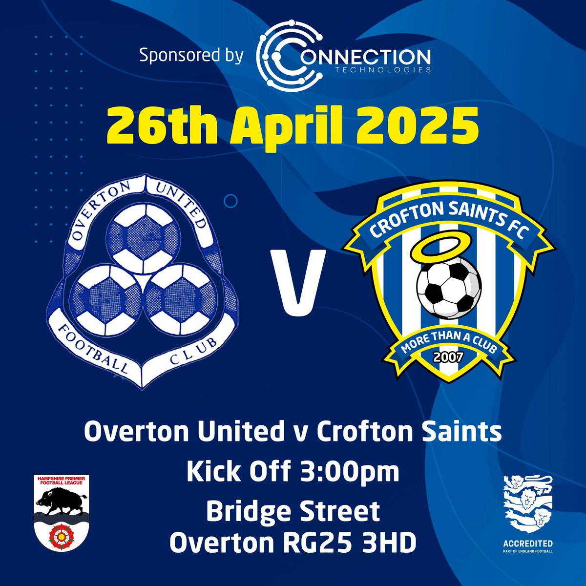 Crofton Saints FC (@croftonsaintsfc) on Twitter photo It’s matchday and we travel to Overton United in Hampshire League Division One. Come and show your support! 🔵⚪️
🆚 <a href="/overtonunited/">Overton United FC</a>
📍Bridge Street
📆 Sat 26 Apr
⏰ 3pm KO
🏆 <a href="/HantsLeague/">uhlsport Hampshire Premier League</a> Div One
💴 Free Entry It’s matchday and we travel to Overton United in Hampshire League Division One. Come and show your support! 🔵⚪️
🆚 <a href="/overtonunited/">Overton United FC</a>
📍Bridge Street
📆 Sat 26 Apr
⏰ 3pm KO
🏆 <a href="/HantsLeague/">uhlsport Hampshire Premier League</a> Div One
💴 Free Entry