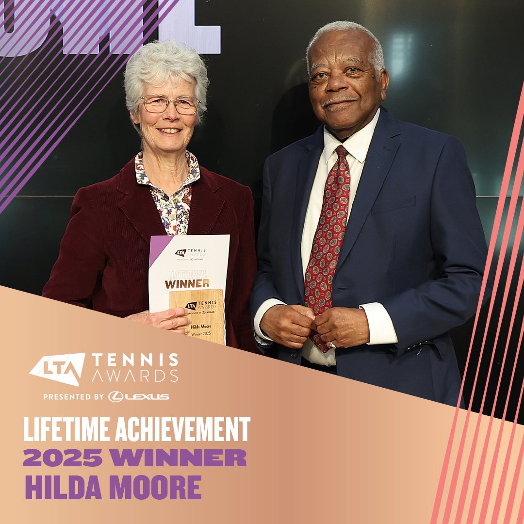Wiltslta's tweet photo. Congratulations to Hilda Moore the LTA Tennis Awards Lifetime Achievement Award Winner at the Lexus LTA Tennis Awards presented by Sir Trevor McDonald.

An amazing achievement and thank you for all you contribute to the tennis world. https://t.co/TpckgB92ID
