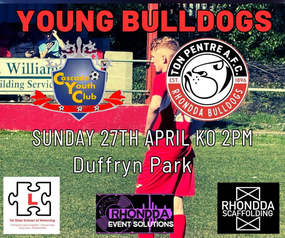 TonPentreFC's tweet photo. South Wales Youth League Cup

Cascade YC Youth V Ton Pentre Youth
Sunday 27th April
KO 2PM

Duffryn Park 

#WeAreBulldogs🔴⚪️ https://t.co/rMgcdnctpY