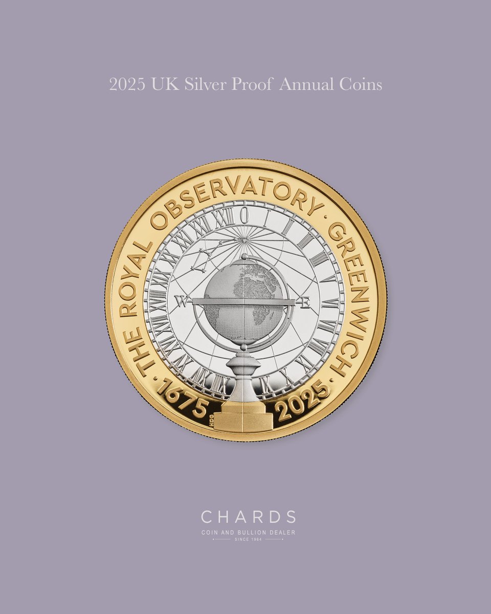 Chard1964Ltd's tweet image. 🌟 Coin of the Day: 2025 Silver Proof 13 Coin Set 🌟
 
It's Day 6 of #NationalCoinWeek! Today, we're highlighting the 350 Years of the Royal Observatory Greenwich 2025 UK £2 Silver Proof Coin from the 2025 Silver Proof 13 Coin Set. 
 
Marking 350 years since its foundation, this
