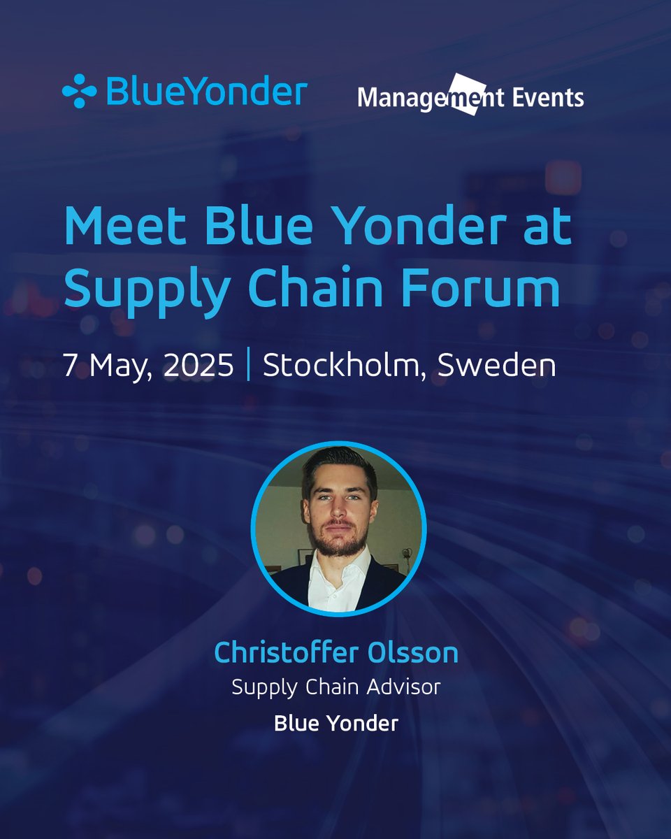 eddierachury's tweet image. Heading to the Supply Chain Forum in Sweden? Meet with @Christoffer Olsson, Supply Chain Advisor at Blue Yonder.
okt.to/ugFLAq
#SupplyChainLeadership #RealTimeOptimization #BlueYonder #DigitalSupplyChain #AIinLogistics