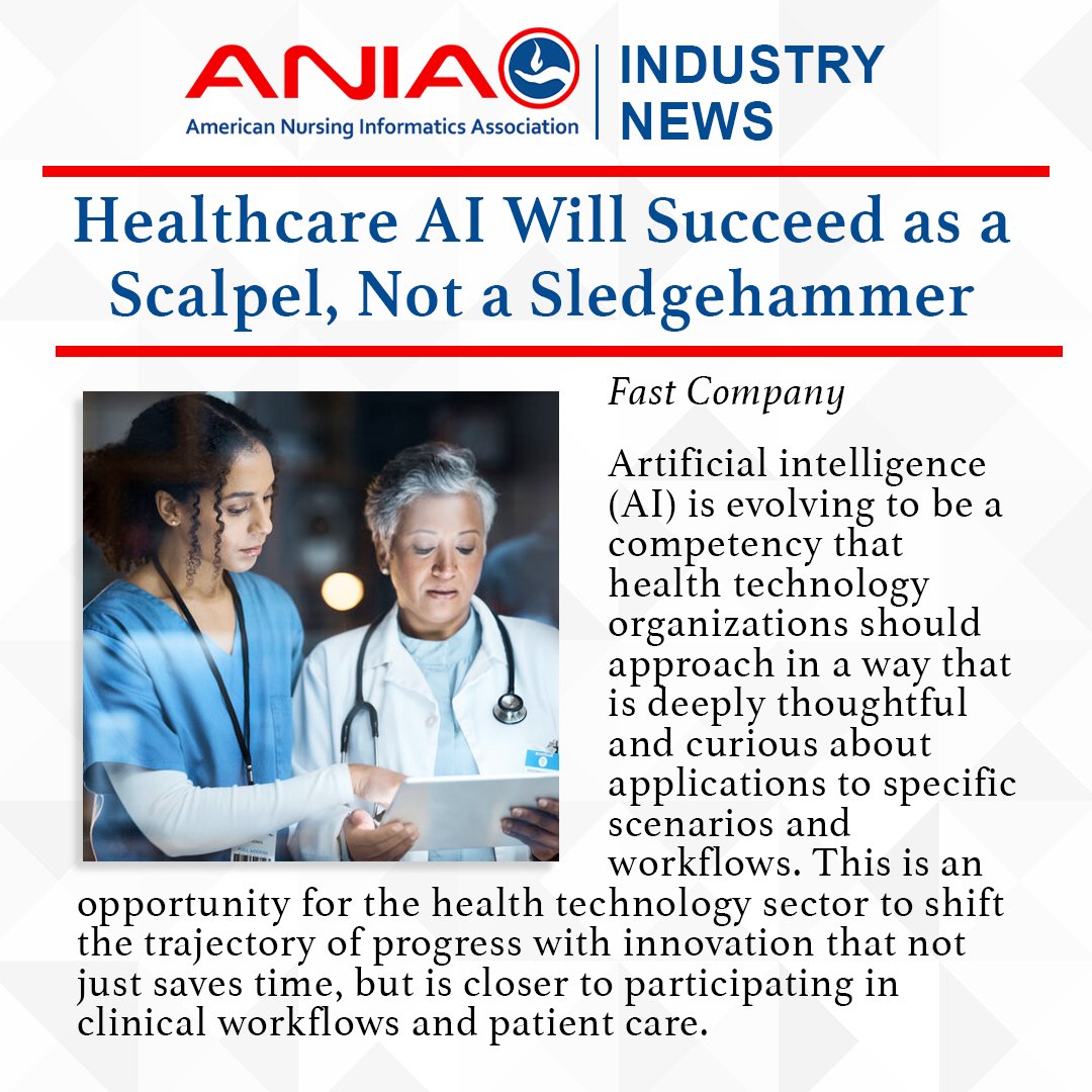 ANIAinformatics's tweet image. AI is evolving to be a competency that health technology organizations should approach in a way that is deeply thoughtful and curious about applications to specific scenarios and workflows. 

Read the article👇
ow.ly/kAqA50VlI1B

#InformaticsNurse #NursingNews #HealthIT