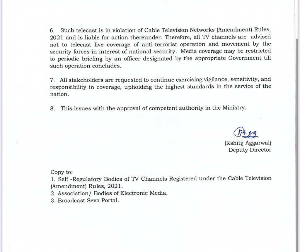 ‼️ IMPORTANT

𝗚𝗼𝘃𝗲𝗿𝗻𝗺𝗲𝗻𝘁 𝗼𝗳 𝗜𝗻𝗱𝗶𝗮 𝗜𝘀𝘀𝘂𝗲𝘀 𝗔𝗱𝘃𝗶𝘀𝗼𝗿𝘆 𝘁𝗼 𝗔𝗟𝗟 𝗠𝗲𝗱𝗶𝗮 𝗖𝗵𝗮𝗻𝗻𝗲𝗹𝘀 𝗜𝗻𝗰𝗹𝘂𝗱𝗶𝗻𝗴 𝗦𝗼𝗰𝗶𝗮𝗹 𝗠𝗲𝗱𝗶𝗮 𝗨𝘀𝗲𝗿𝘀 𝘁𝗼 𝗥𝗲𝗳𝗿𝗮𝗶𝗻 𝗙𝗿𝗼𝗺 𝗦𝗵𝗼𝘄𝗶𝗻𝗴 𝗟𝗶𝘃𝗲 𝗖𝗼𝘃𝗲𝗿𝗮𝗴𝗲 𝗼𝗳 𝗗𝗲𝗳𝗲𝗻𝗰𝗲